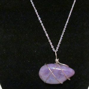Silver tone chain sterling silver wrap amethyst stone necklace